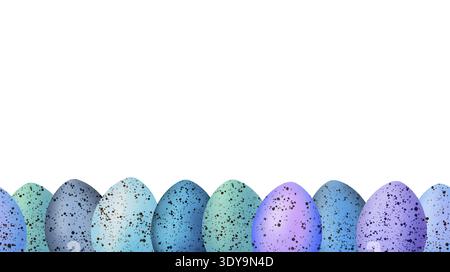Easter colourful eggs with beautiful splashes. Horizontal seamless border. Watercolor digital illustration. For design of invitations, certificates, p Stock Photo