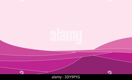 Vibrant purple landscape with wavy hills and white lines on a light purple background Stock Vector