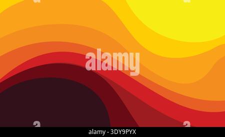 Vibrant abstract sunset with layered wavy lines in shades of orange and red Stock Vector