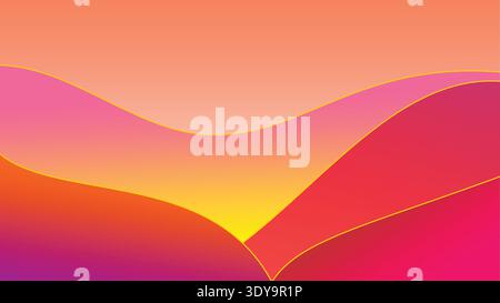 Vibrant abstract landscape with colorful hills and sunset gradient sky Stock Vector