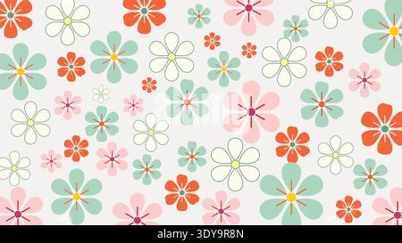 Colorful floral pattern with red, pink, and green flowers Stock Vector