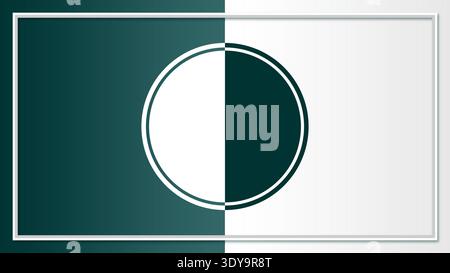 A graphic design element featuring a divided circle on a rectangular background Stock Vector