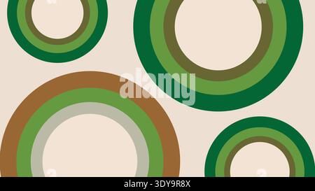 Vibrant green and brown circular patterns on a beige background Stock Vector