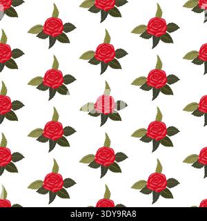 A composition of bright red roses. Seamless pattern. Vector illustration. Stock Vector