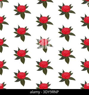A composition of bright red roses. Seamless pattern. Vector illustration. Stock Vector