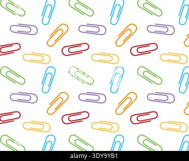 A pattern made of multicoloured paper clips. Isolated white background. Vector flat illustration. Stock Vector