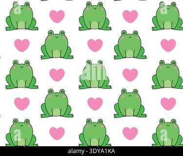 A pattern of hearts and frogs. Cute and funny toad characters. Vintage design. Flat-style vector illustration. Vector illustration Stock Vector