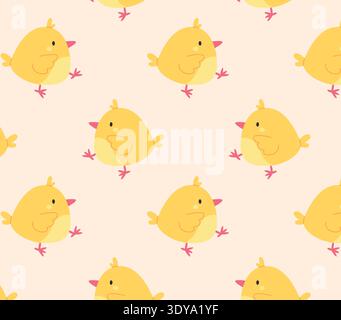 A pattern of funny yellow chicks. Vector illustration in flat style. Stock Vector