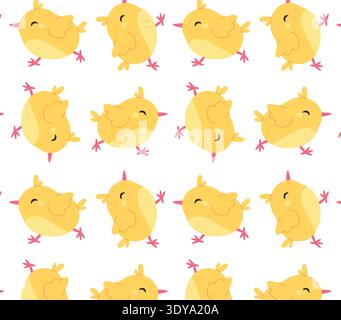 A pattern of funny yellow chicks. Vector illustration in flat style. Stock Vector