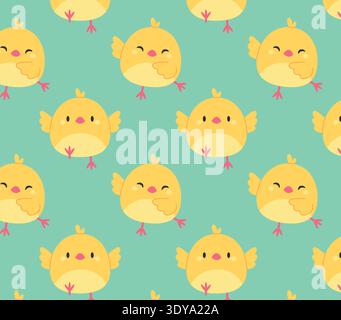 A pattern of funny yellow chicks. Vector illustration in flat style. Stock Vector