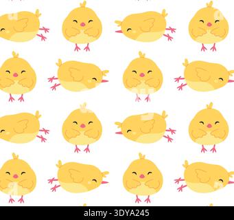 A pattern of funny yellow chicks. Vector illustration in flat style. Stock Vector