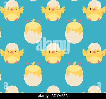A pattern of funny yellow chicks. Vector illustration in flat style. Stock Vector