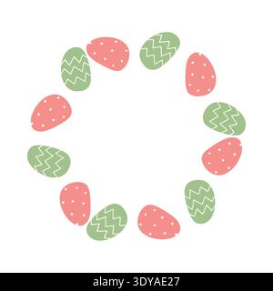 Easter egg wreath vector illustration. Cute flat decorated egg circle frame. Holiday decorative border for greeting card, invitation and spring design Stock Vector