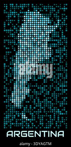 Argentina digital dotted map. Shape of the country in cyan color palette on dark background. Futuristic Argentina map design. Vector illustration. Stock Vector