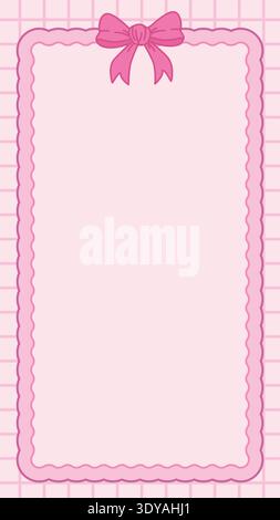 Cute pink princess kawaii Instagram story template with bow and border. Vertical format with copy space. Stock Vector