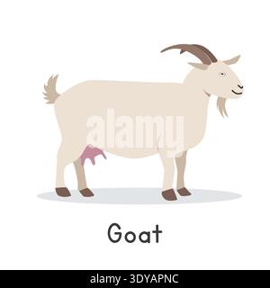 Goat vector illustration. Cute goat cartoon clipart, animal in flat style. Farm animals concept, rural farming. Livestock animal goat vector design Stock Vector