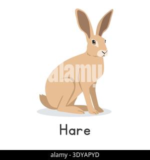 Hare vector illustration. Cute hare cartoon clipart, animal in flat style. Farm animals concept, rural farming. Livestock animal or wild hare vector Stock Vector