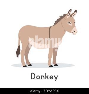 Donkey vector illustration. Cute donkey cartoon clipart, animal in flat style. Farm animals concept, rural farming. Livestock animal donkey vector Stock Vector