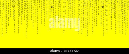 Binary Rain background. Futuristic hacker code on computer with falling numbers. Light effect for data flow. Programming symbols on yellow backdrop Stock Vector