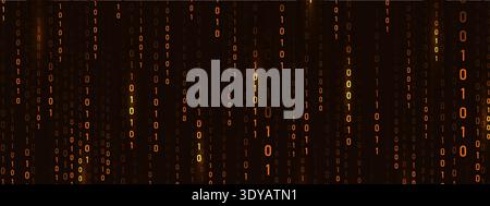 Programming symbols on futuristic backdrop. Cyber technology and abstract art. Golden binary Rain matrix and security theme for innovation. Vector Stock Vector