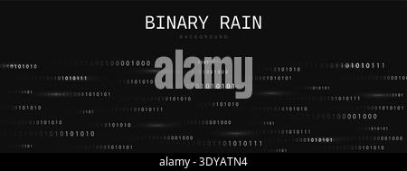 Abstract binary Rain. Futuristic cyber backdrop with data flow, light effect, and glowing programming symbols. Code matrix for abstract technology Stock Vector