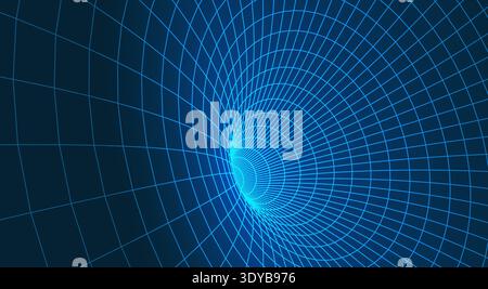Mathematical geometric tunnel with 3D wireframe Stock Vector