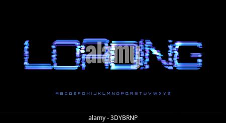 Loading Text Banner for Digital Conference, Techno Product Launch App, Digital Transformation Title. Futuristic Glitch Button Alphabet Logo Font Stock Vector