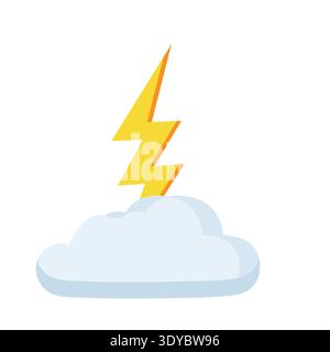Lightning bolt symbol emerges from a fluffy white cloud representing a storm or electrical weather forecast Stock Vector