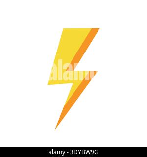 Lightning bolt graphic illustration depicting electric power and energy This vibrant yellow and orange symbol stands out against a clean white backgro Stock Vector