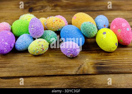 Easter eggs on rustic wooden background Stock Photo