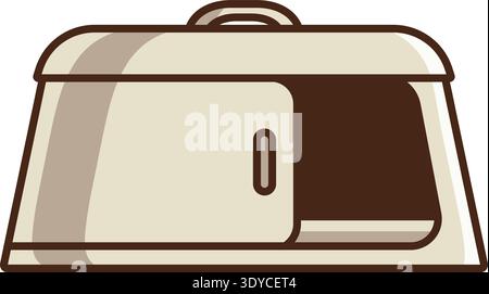 Flat illustration of a two slot toaster with lever and small indicator on the front Stock Vector