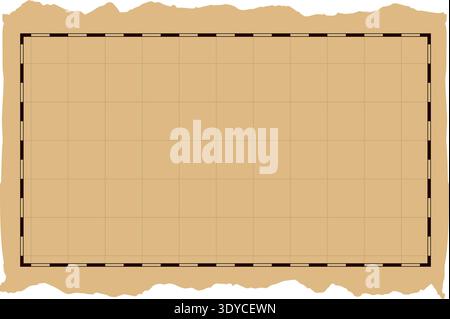 Blank torn edge parchment map template with grid and nautical border. Vector illustration for custom fantasy world maps, tactical battle grids, ancien Stock Vector