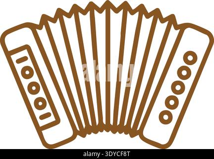 Flat illustration of an accordion with bellows and button panels in warm brown tones Stock Vector