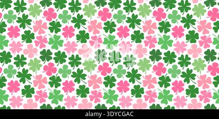 Cute girly vector seamless pattern, green and pink four leaf clovers, Floral background for Saint Patrick's Day Stock Vector