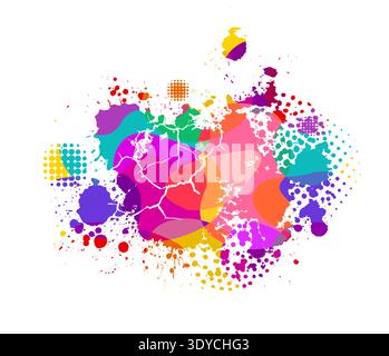Colored paint blobs with cracks, dots and halftone. Hand drawn. Not AI, vector illustration. Stock Vector
