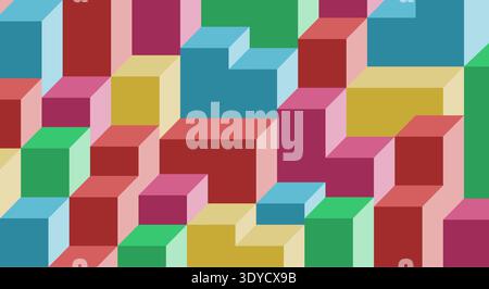 A modern and vibrant abstract background featuring colorful isometric 3D blocks and modular geometric shapes. Stock Vector
