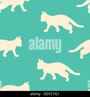 Seamless pattern with funny cute kittens. Different cats on color background. Fashion print for kids, childish texture. Vector illustration for fabric Stock Vector