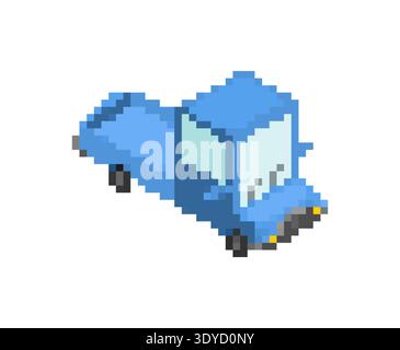 Pixel art truck. Retro 8-bit game style isometric vehicle icon for transport and logistics concepts. Isolated on white. Stock Vector
