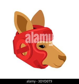 kangaroo head wearing a red protective boxing helmet. Humorous concept for Australian sports and martial arts. Flat vector isolated on white. Stock Vector