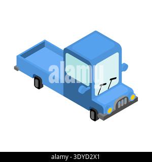 Isometric blue commercial truck. Professional vehicle icon for transport, logistics, shipping and delivery service concepts. Flat vector isolated on w Stock Vector