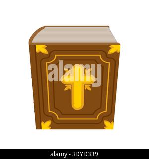 holy Bible with a golden cross. Religious book icon for faith, church and spiritual study. Isolated on white background. Stock Vector