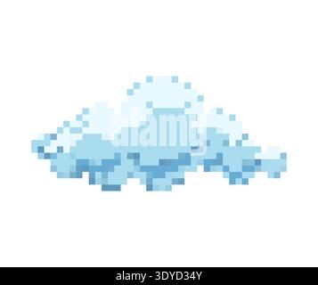 Pixel art  blue fluffy cloud. Retro 8-bit game style weather icon for sky, nature and gaming concepts. Isolated on white background. Stock Vector