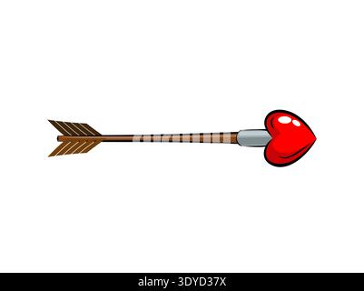 cupid's arrow with a red heart-shaped tip. Symbol of love, romance and Valentine's Day. Isolated on white. Stock Vector
