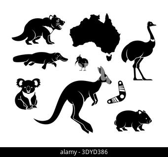 Map of Australia with emu. Australian continent with ostrich. Australia ...