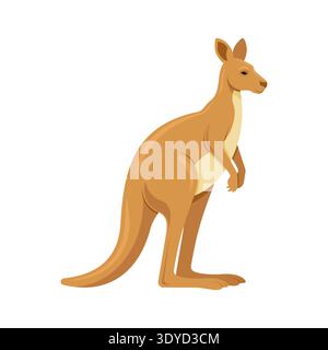 Detailed vector illustration of a brown kangaroo standing. Australian national symbol and wildlife mascot for nature and travel concepts. Isolated on Stock Vector