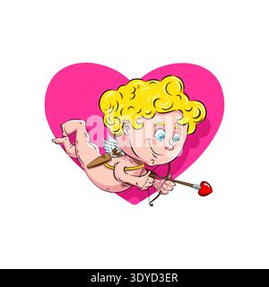cute cupid flying inside a pink heart. Romantic icon for Valentine's Day, love, and relationships concepts Stock Vector
