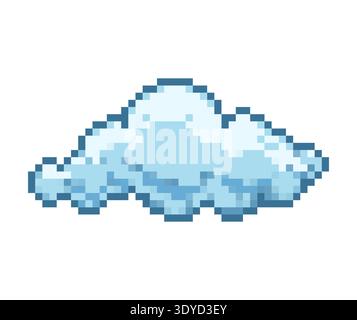 Pixel art blue fluffy cloud. Retro 8-bit game style weather icon for sky, nature and gaming concepts. Isolated on white background. Stock Vector