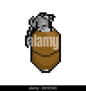 Pixel art brown military hand grenade. Retro 8-bit game style explosive weapon icon for army and battle concepts. Isolated on white. Stock Vector