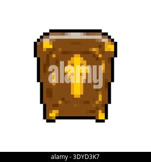 Pixel art  holy Bible with a golden cross. Retro 8-bit game style religious book icon for RPG and fantasy. Isolated on white. Stock Vector