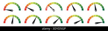 Speedometer icon set or Tachometer icon concept of dashboard, gauge, meter, speed, indicator, performance, dial, level, control vector illustration Stock Vector